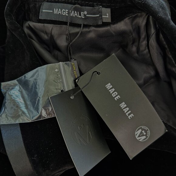 Mage Male Black Velvet Satin Trim Dinner Jacket Blazer Tuxedo Formal NWT New L - Picture 5 of 5